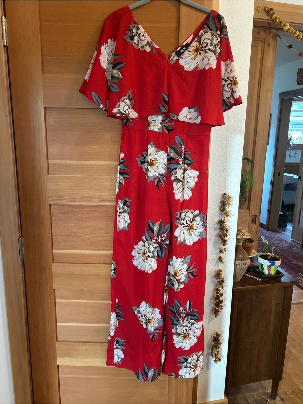 A/X Armani Exchange Red Floral Off-Shoulder Wide-Leg Jumpsuit